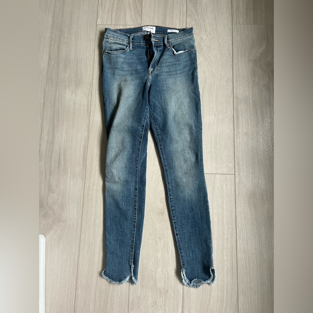 Frame Denim Blue Skinny Jeans with Ankle Detail